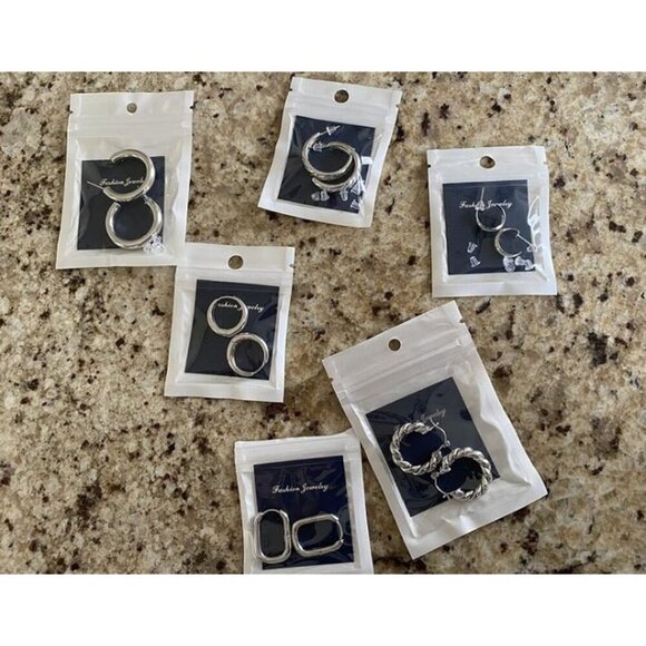 New Silver Hoop Earrings Set for Women, 6 Pairs 14K Plated Lightweight - Picture 1 of 1